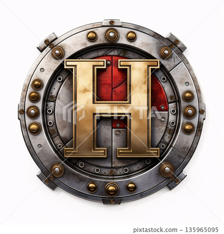 3d illustration of a shield with the letter H in the center 3d illustration of a shield with the letter H in the center 135965095