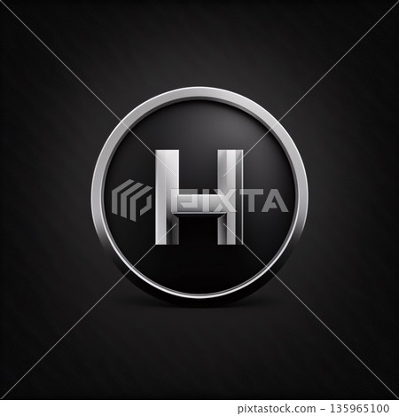 Silver metal letter H on a black background. Vector design element. 135965100