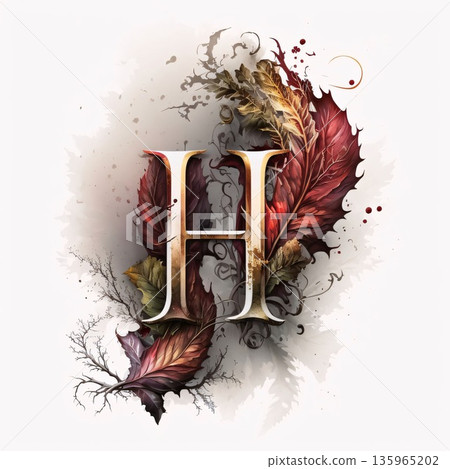 Letter H with autumn leaves and grunge splashes, vector illustration Letter H with autumn leaves and grunge splashes, vector illustration 135965202