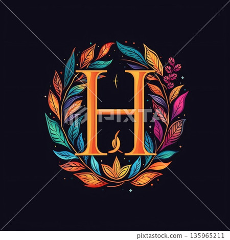 H letter with feathers and fire flame logo design. Luxury letter H logotype concept. 135965211