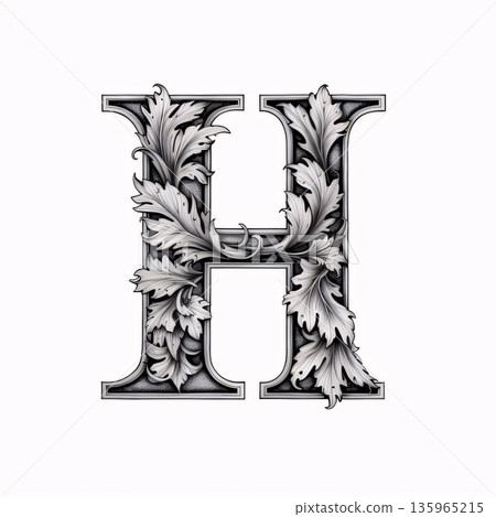Luxury capital letter H with floral ornament. 3D rendering 135965215