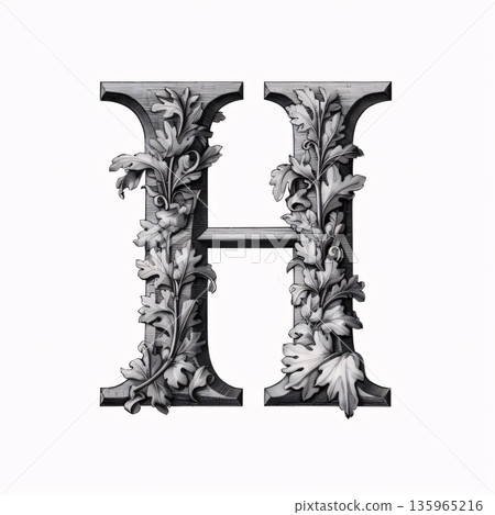 Luxury capital letter H in the style of Baroque. 135965216