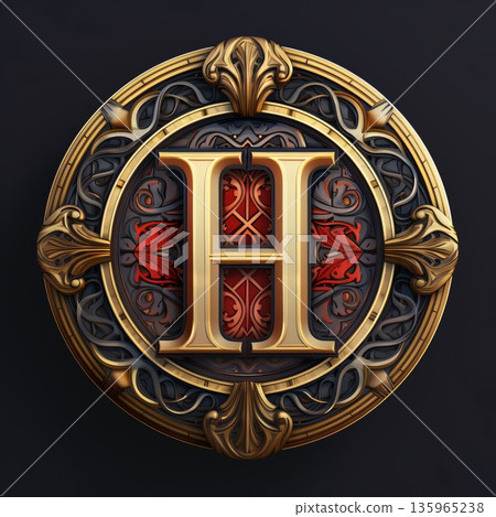 Luxury golden letter H in the form of a shield. Luxury golden letter H in the form of a shield. 135965238