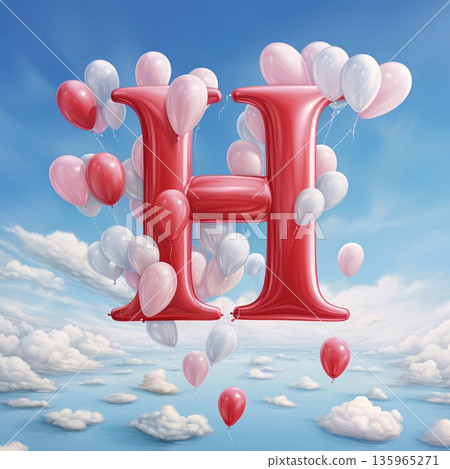 Red letter H with balloons in the sky. 3D Rendering 135965271