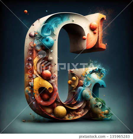3d illustration of letter G made of abstract colorful shapes on dark background 3d illustration of letter G made of abstract colorful shapes on dark background 135965283