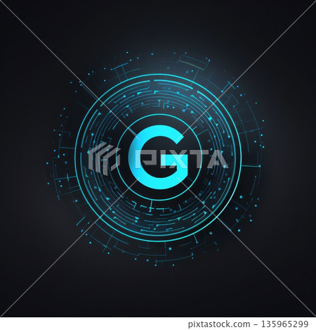 Vector illustration of the letter G in the circle. Technology background. 135965299