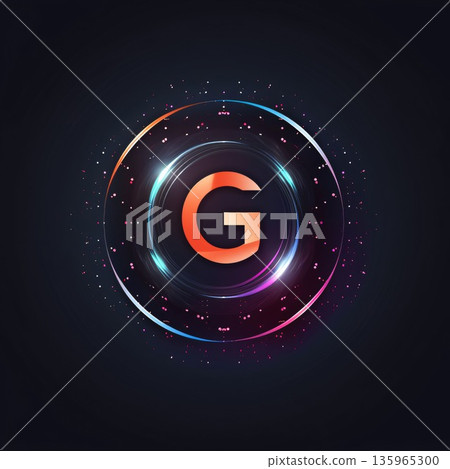 G letter logo in circle with glowing lights effect. Vector illustration. 135965300