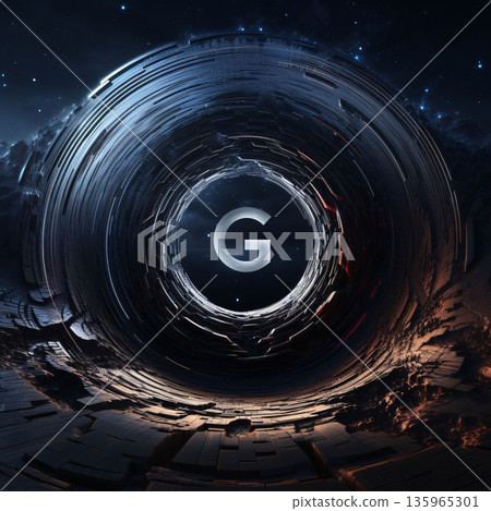 G letter symbol on abstract space background. 3D Rendering. G letter symbol on abstract space background. 3D Rendering. 135965301