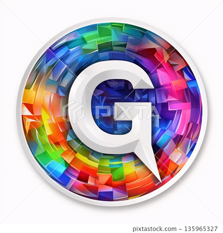 Glossy shiny icon with white letter on colorful abstract background. Letter G Glossy shiny icon with white letter on colorful abstract background. Letter G 135965327
