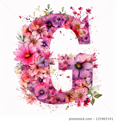 G, Alphabet from watercolor flowers, design elements. Can be used for cards, invitations, congratulation G, Alphabet from watercolor flowers, design elements. Can be used for cards, invitations, congratulation 135965341