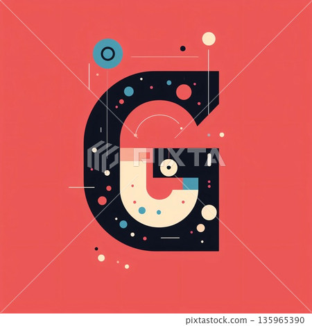 G letter with dots and circles in retro style. Vector illustration. G letter with dots and circles in retro style. Vector illustration. 135965390