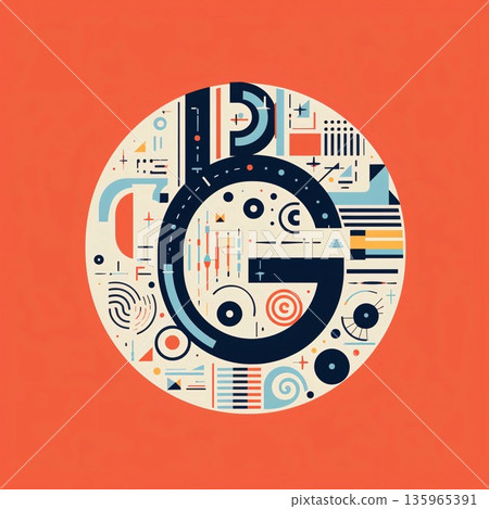 Alphabet in retro style on orange background. Vector illustration. Eps 10. Letter G 135965391