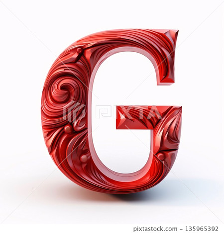 3d Letter G in red glass isolated on white background. 3d rendering 3d Letter G in red glass isolated on white background. 3d rendering 135965392