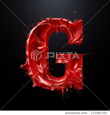 red paint splash letter G isolated on black background, 3d rendering red paint splash letter G isolated on black background, 3d rendering 135965393
