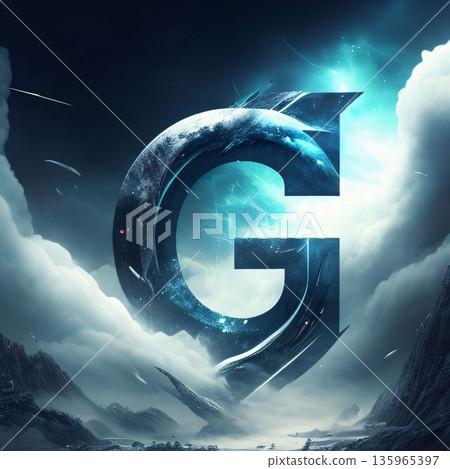 Futuristic letter G in space. 3D rendering with DOF Futuristic letter G in space. 3D rendering with DOF 135965397