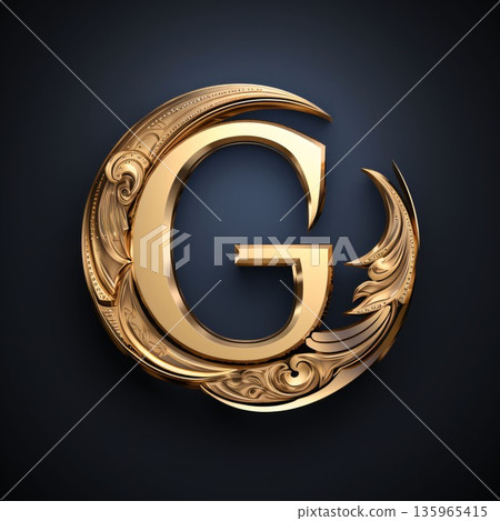 Golden letter G in vintage style. 3d render. Template for design Golden letter G in vintage style. 3d render. Template for design 135965415