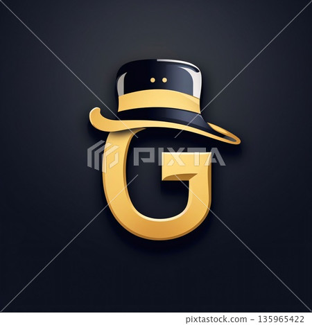 Golden letter G in a hat on a black background. Vector illustration Golden letter G in a hat on a black background. Vector illustration 135965422