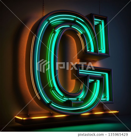 Neon light letter G, eps 10 vector illustration with transparency Neon light letter G, eps 10 vector illustration with transparency 135965429