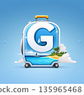 Blue Suitcase with letter G for Summer Holidays. Vector Illustration 135965468