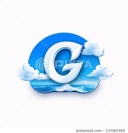 Illustration of blue letter G with clouds on white background - vector 135965469