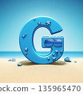 letter G on the beach - 3d render illustration of lettering 135965470