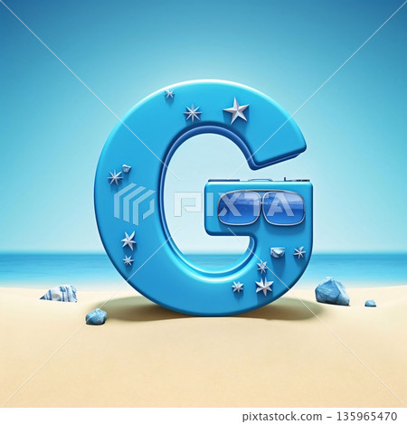 letter G on the beach - 3d render illustration of lettering 135965470