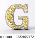 3d illustration of letter G in white background with diamonds and pearls 135965472