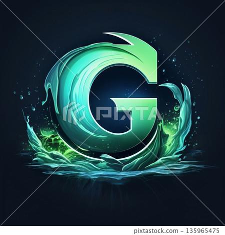 Vector illustration of letter G in water splashes, green and blue 135965475