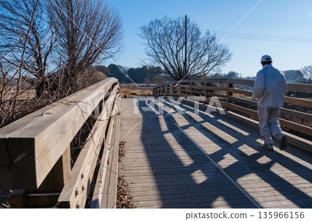 Wooden bridge and running Wooden bridge and running 135966156