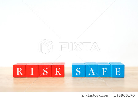 RISK vs. SAFE. Risk management choices shown in red and blue. RISK vs. SAFE. Risk management choices shown in red and blue. 135966170