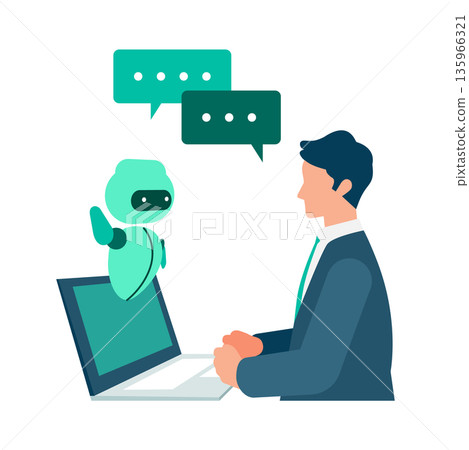 Illustration of a businessman talking to AI and receiving suggestions Voice input and business support 135966321