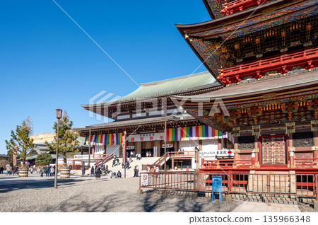Three-story pagoda at Naritasan Shinshoji Temple and New Year's first shrine visit 135966348