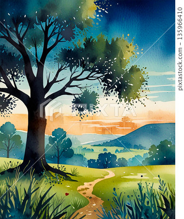懷舊風景插畫：令人心曠神怡的景色和通往未來的道路 135966410