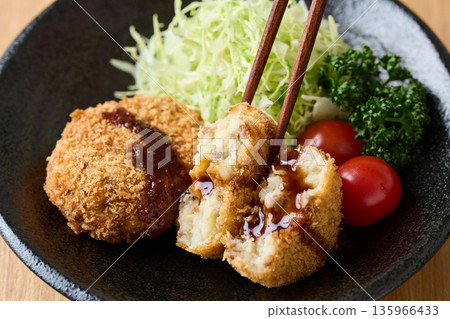 Potato croquettes with sauce Potato croquettes with sauce 135966433