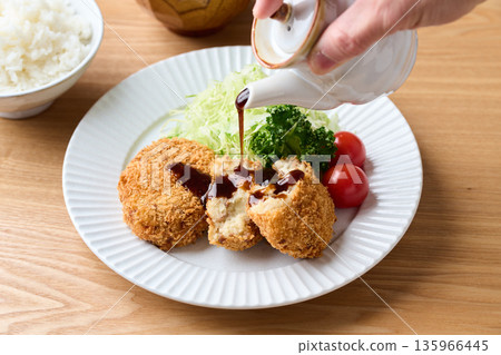 Potato croquettes with sauce Potato croquettes with sauce 135966445