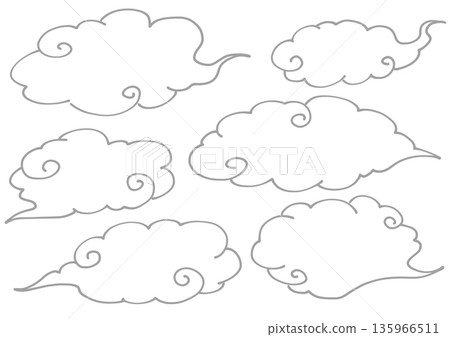 Japanese-style fluffy cloud material set (white background) Japanese-style fluffy cloud material set (white background) 135966511