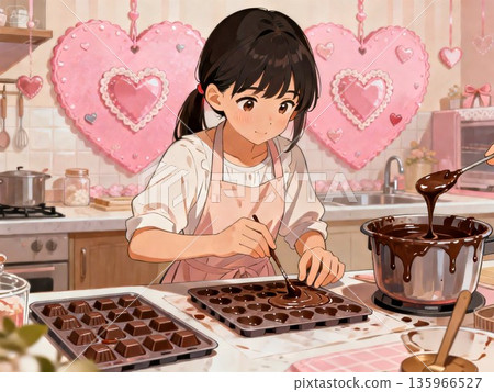 女孩製作情人節巧克力 135966527