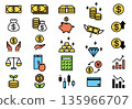A simple color icon set of investment and money related to US dollars 135966707