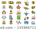 A stylish thin line color icon set of investment and money related US dollars 135966711