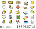 Thin line design money icon set (color) without currency units 135966718