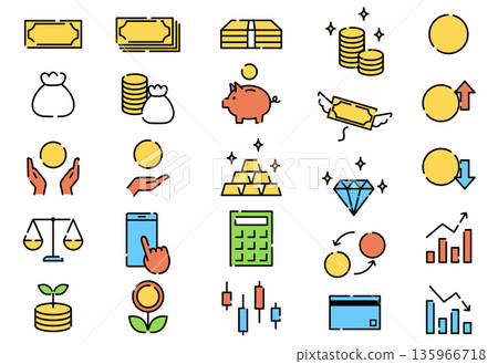 Thin line design money icon set (color) without currency units Thin line design money icon set (color) without currency units 135966718