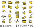 Thin line design money icon set without currency units (black and white + yellow) 135966719