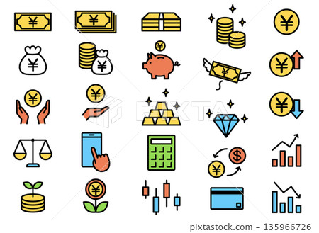 A simple color icon set of investment and money related circles A simple color icon set of investment and money related circles 135966726