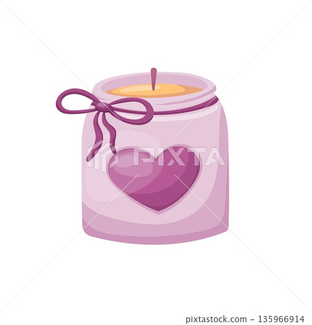 Pink candle in glass jar with heart 135966914