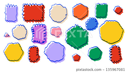 Set of colorful wavy geometric collection. Pastel triangles, hexagons and rectangles for modern patterns, abstract  135967081