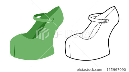 Green platform Mary Jane women flat plus line set. Strap round toe dress footwear for night out, creative styling, youth Green platform Mary Jane women flat plus line set. Strap round toe dress footwear for night out, creative styling, youth 135967090