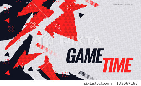 Abstract Creative Background with Red and Black Grunge Brush Shapes and Triangle Patterns. Dynamic Sport Event Promotion Banner or Poster Design Abstract Creative Background with Red and Black Grunge Brush Shapes and Triangle Patterns. Dynamic Sport Event Promotion Banner or Poster Design 135967163