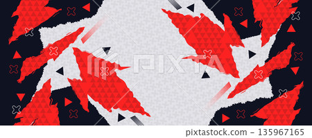 Abstract Background with Red and Black Brush Strokes, Triangle Patterns, and Geometric Shape Elements. Suitable for Banner or Poster Design for Sports and Games Events Promotion Abstract Background with Red and Black Brush Strokes, Triangle Patterns, and Geometric Shape Elements. Suitable for Banner or Poster Design for Sports and Games Events Promotion 135967165