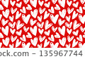 White Sketched Hearts Vector Seamless Pattern on Red Background, Girly Coquette for Valentines Day Love Gift Wrapping or Greeting Cards, Fabric Textile Print Horizontal Banner Panoramic Backdrop 135967744
