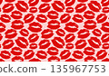Red Lipstick Kiss Marks Vector Seamless Pattern, Girly Coquette for Valentines Day Love Gift Wrapping or Greeting Cards, Fabric Textile Print Horizontal Banner Backdrop 135967753
